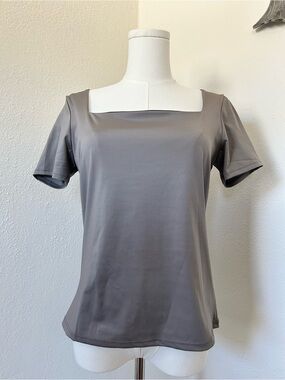 Hunter & Brown Body Contour Women's Square Neck Short Sleeve  Slate Grey NWT
